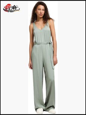 Sleeveless Viscose Jumpsuit with Waist Tie, Zipper Closure